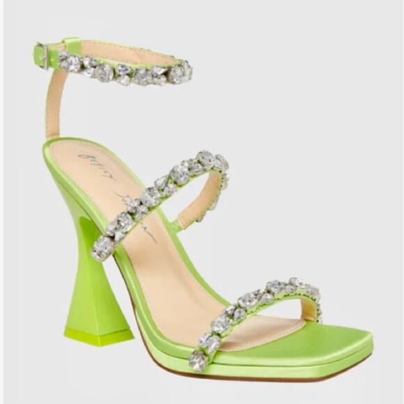 Betsey Johnson Perry Citron Neon Green Rhinestone Strappy Heels Size 8 and 8.5 - Picture 11 of 12